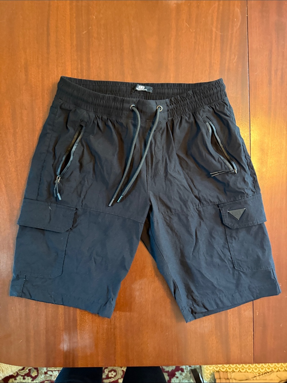 Men's Black Cargo Shorts with Drawstring Waist